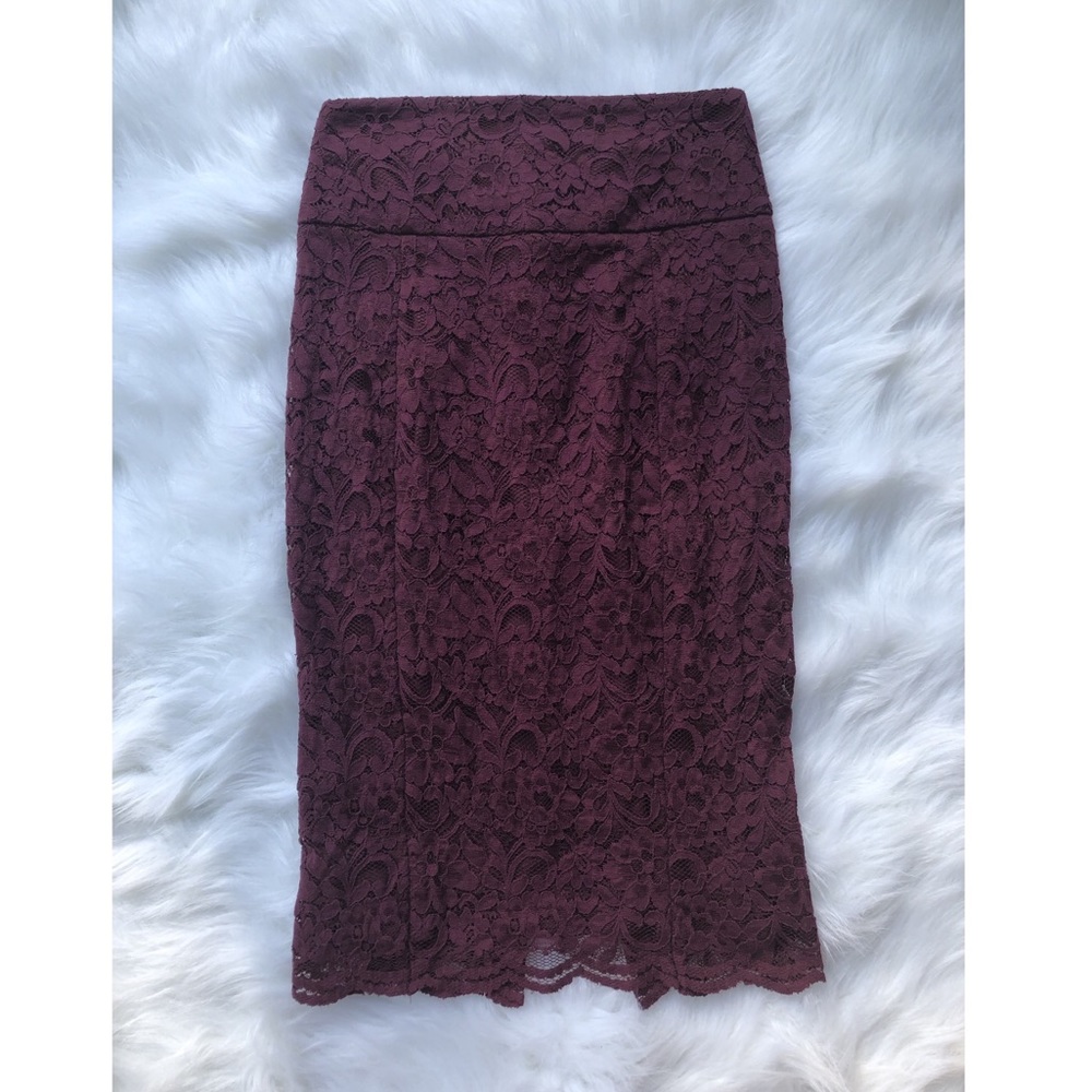 Burgundy Wine Floral Lace Pencil Skirt